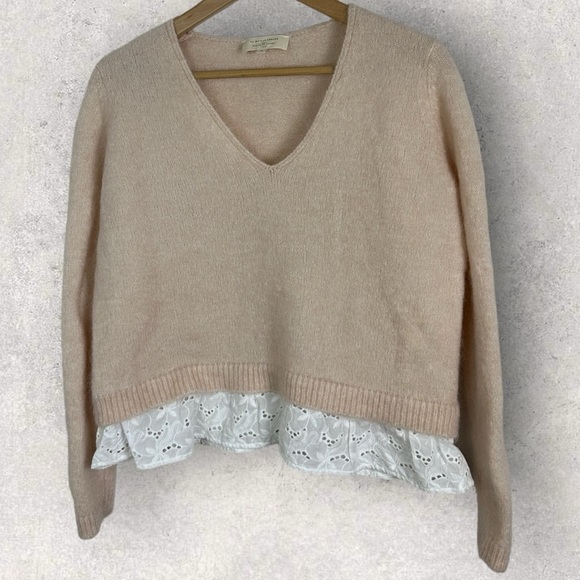 Sezane Alfred Knit Jumper Sweater Pink Size Small Lace Trim Mohair Merino Wool S - Picture 13 of 13